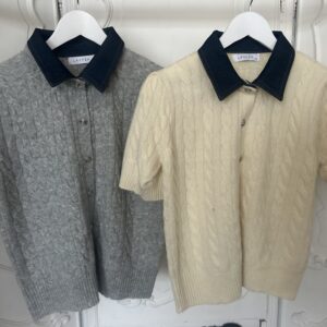 Short sleeve jumper with denim collar
